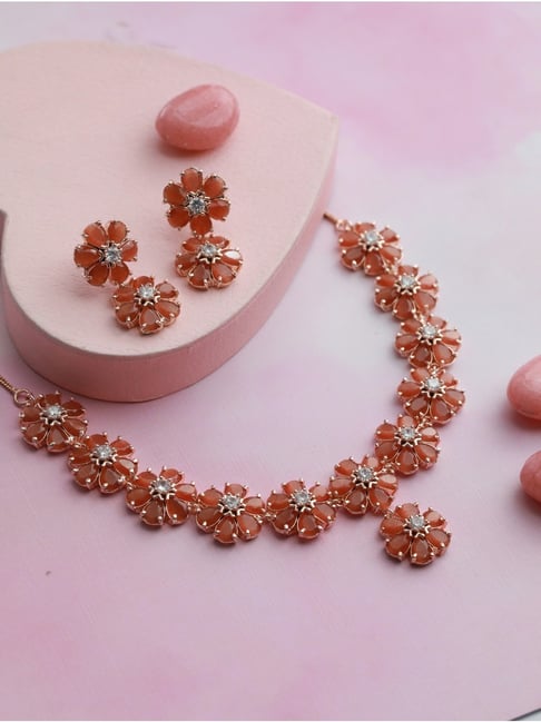 Set Earrings Pink Gold Necklace | Water Drop Necklaces Rose Gold - 1 Set  Rose Gold - Aliexpress
