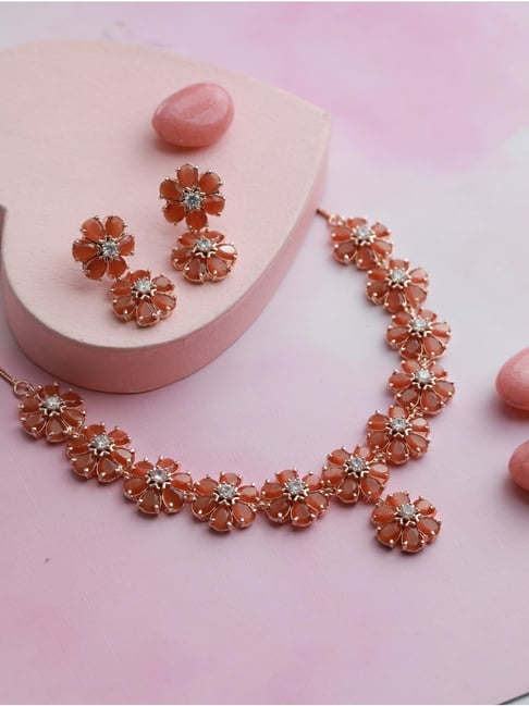 Rose Gold Pink Jewelry Set/ American Diamond CZ / Necklace Set 