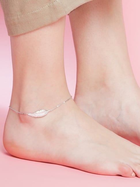 Zavya 925 Sterling Silver Leafy Rhodium Link Chained Flexible Anklets For Women-picture-23