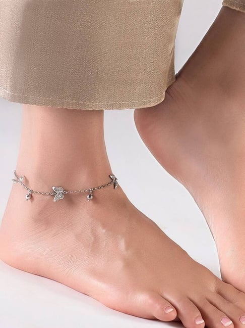 Buy Zavya Triple Butterfly Rhodium Flexible Anklets Online At Best
