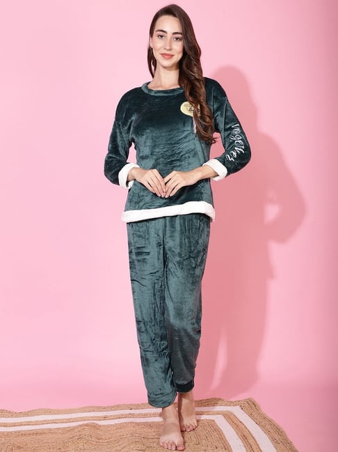 Buy TAG Green Printed T-Shirt Pyjama Set for Women Online Tata