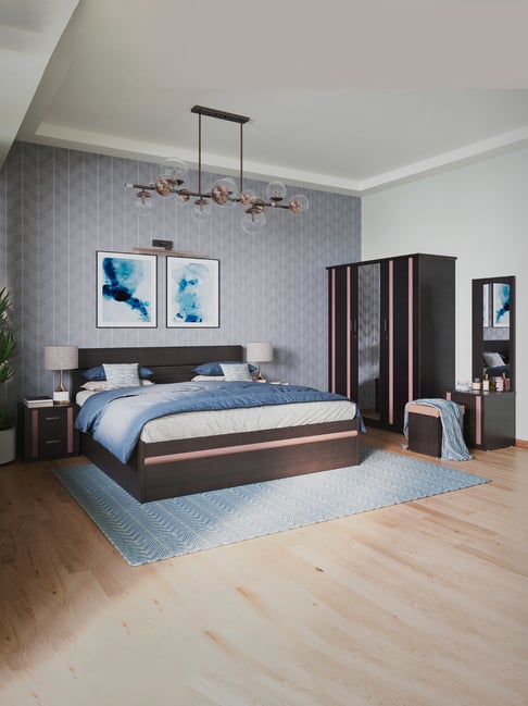 Godrej Interio Zurina Dark Brown Engineered Wood King Bed with Box Storage