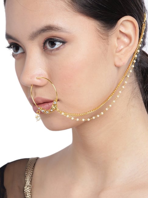 Gold Plated Nose Ring in Kundan – Putstyle