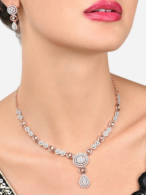 Zaveri Pearls Rose Gold Dazzling Cubic Zirconia Contemporary Necklace & Earring Set-ZPFK15948-picture-15