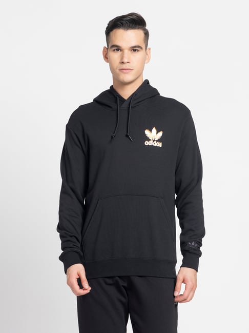Adidas Originals Black Regular Fit TS Fire Graphic Cotton Hooded Sweatshirt-image-15