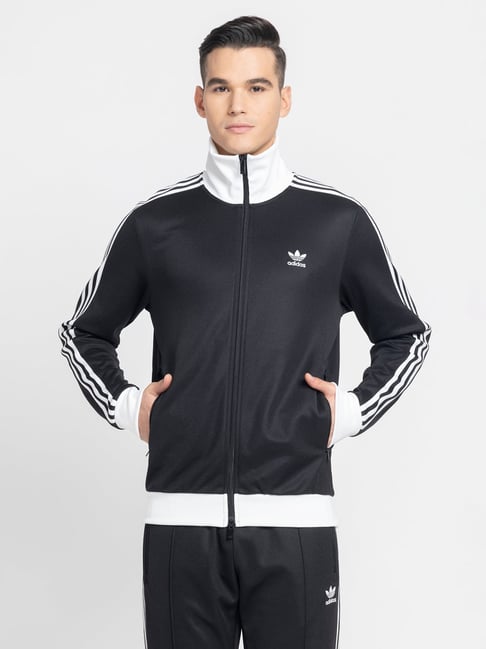 Adidas Originals Beckenbauer Black White Regular Fit Striped Sweatshirt