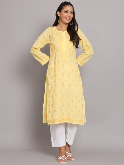 Buy online Yellow Chikankari Embroidered Short Kurti from Kurta Kurtis for  Women by Seva Chikan for ₹1659 at 31% off | 2024 Limeroad.com