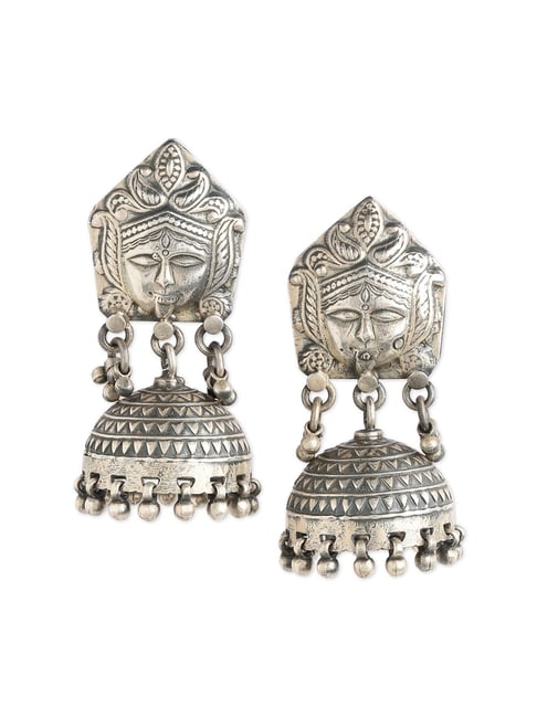 Royal Carved Silver Jhumka Earrings