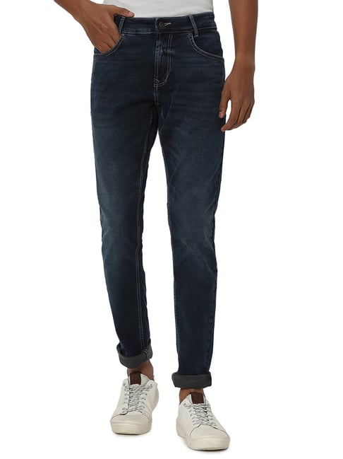 Buy Mufti Dark Blue Skinny Fit Lightly Washed Jeans for Men s Online Tata CLiQ