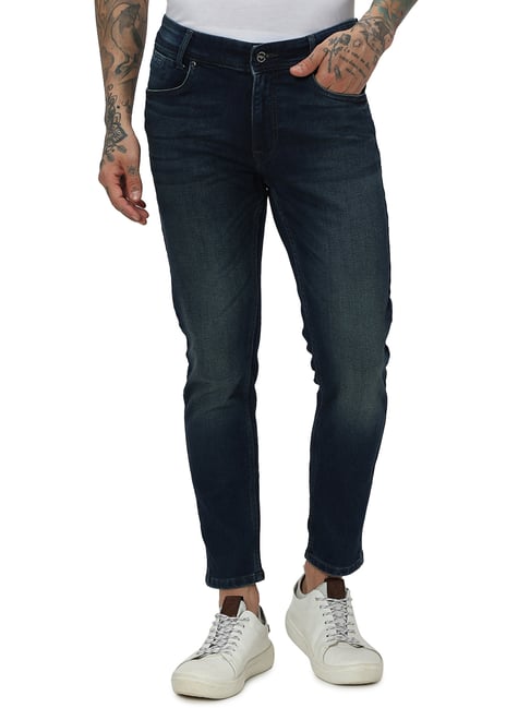 Buy Mufti Dark Blue Slim Fit Lightly Washed Jeans for Men s Online Tata CLiQ