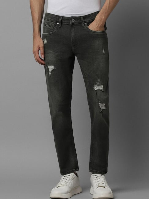 Buy Louis Philippe Jeans Black Cotton Regular Fit Distressed Jeans