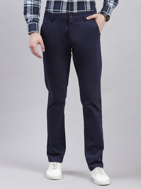 Buy Men Khaki Solid Regular Fit Trousers Online in India - Monte Carlo