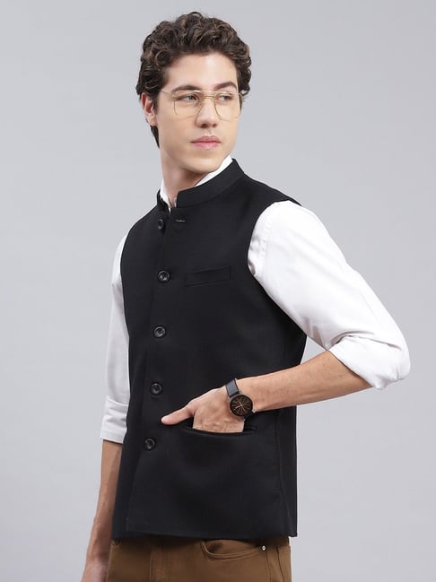 Buy Monte Carlo Black Regular Fit Nehru Jackets for Mens Online