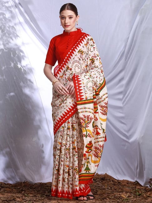 Mimosa Beige Silk Woven Saree With Unstitched Blouse