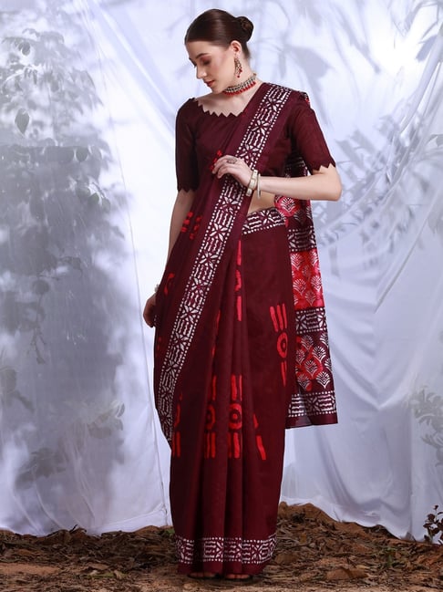 Buy Satrani Maroon Plain Saree With Unstitched Blouse for Women Online @  Tata CLiQ