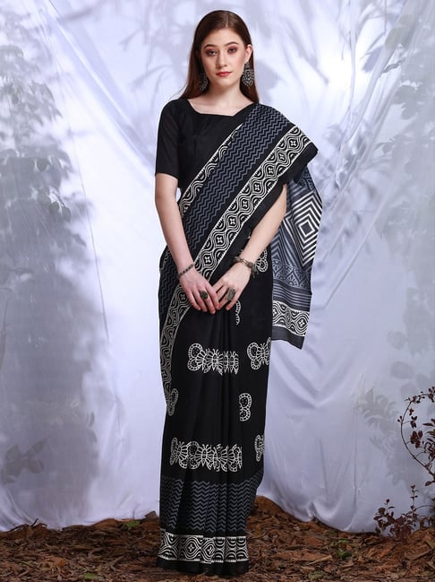 Black Color Georgette Printed Saree