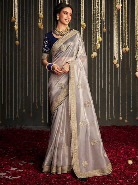 Buy online Silver Silk Blend Plain Saree With Blouse from ethnic wear for  Women by Rasadiya Fab for ₹1499 at 67% off | 2024 Limeroad.com