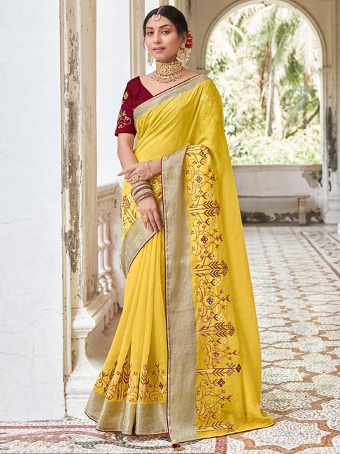 Buy Yellow Sarees for Women by Ri-wah Online | Ajio.com