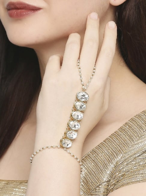 Oomph Gold Tone Kundan & Pearls Statement Ethnic Hand Harness-picture-26