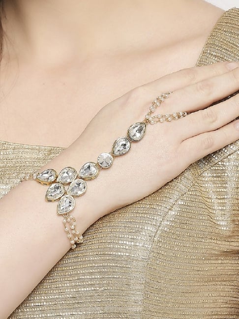 Oomph Gold Tone Kundan & Pearls Floral Statement Ethnic Hand Harness-picture-21