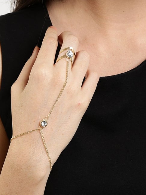 Oomph Gold Crystal Studded Partywear Hand Harness