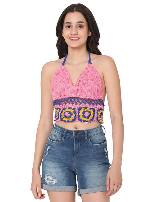 Buy Smarty Pants Pink Self Design Crochet Bikini Top for Women Online @  Tata CLiQ