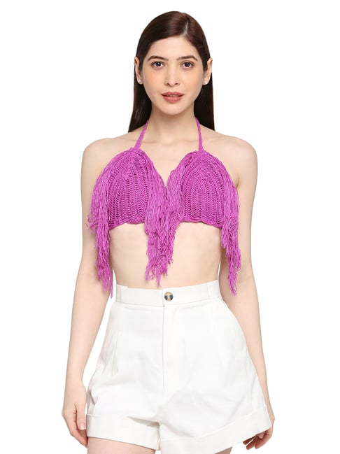 Smarty Pants Lilac Self Design Crochet Bikini Top
