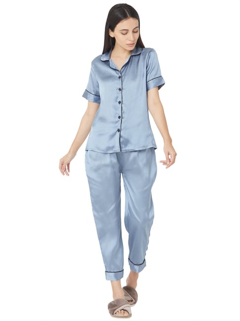 Smarty Pants Blue Satin Print Shirt With Pyjamas-picture-30