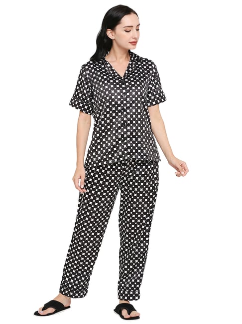 Black and white satin pyjamas new arrivals