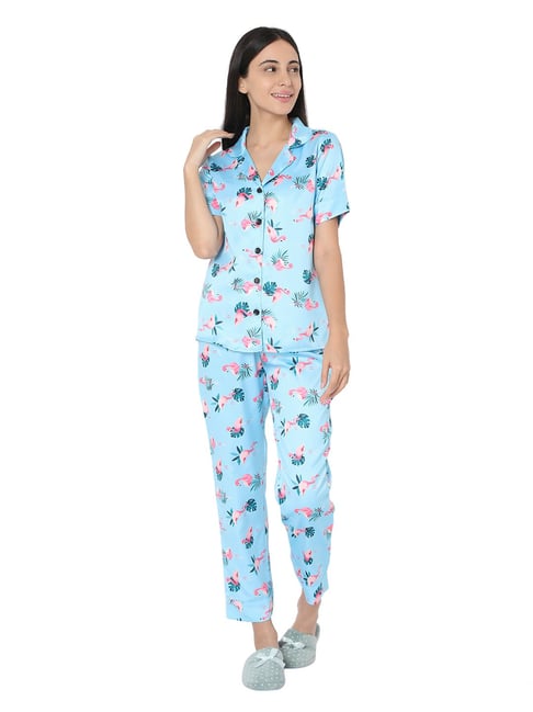 Smarty Pants Blue Satin Print Shirt With Pyjamas-picture-26
