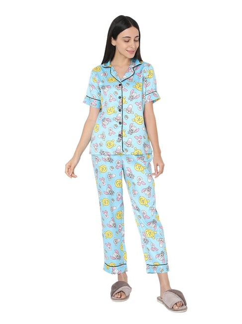 Smarty Pants Blue Satin Print Shirt With Pyjamas-picture-21