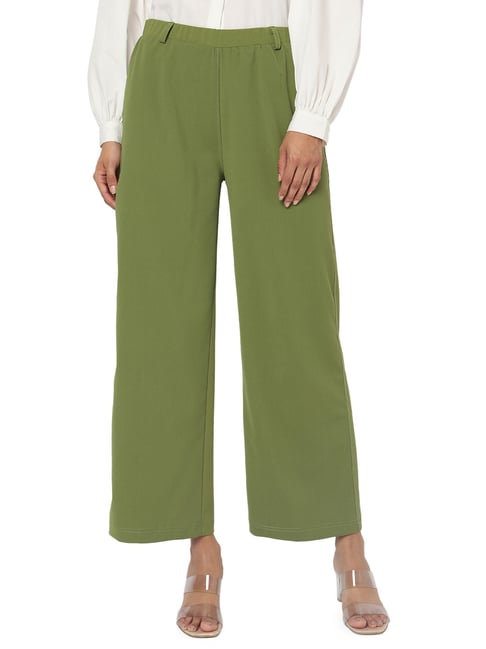 Smarty Pants Green Cotton Lycra Flared Fit Mid Rise Trousers-picture-28