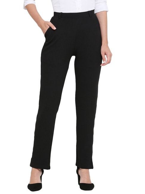 Buy Women Black Stripe Formal Regular Fit Trousers Online - 902120 | Van  Heusen