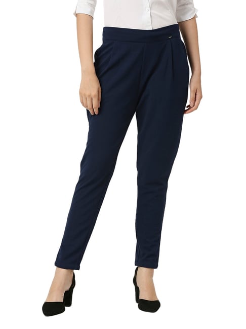 Smarty Pants Blue Cotton Lycra Regular Fit High Rise Trousers-picture-19