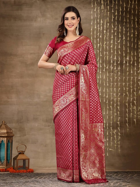 Hot Pink Handloom Pure Georgette Banarasi Saree With Kadhwa Jangla –  WeaverStory