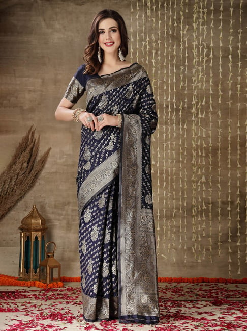 Navy Blue Banarasi Soft Silk Party Wear Saree | Latest Kurti Designs