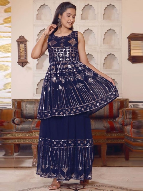 Designer Premium Georgette Sharara Suit For Women With Embroidery Work –  Kaleendi