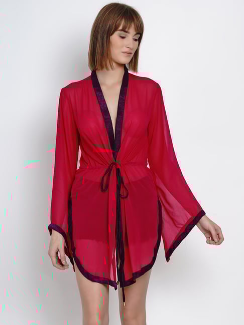 aoba Erotissch Pink Solid V Neck Robe-picture-11