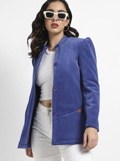 Campus Sutra Blue Cotton Blazer