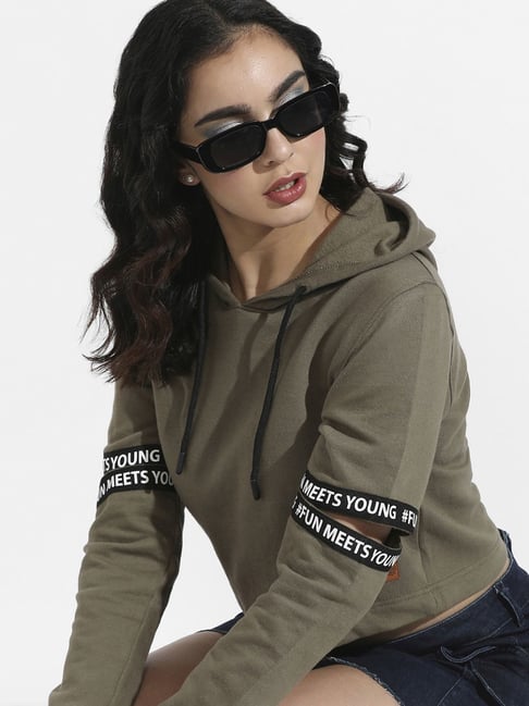 pinacolada Campus Sutra Green Cotton Cropped Sweatshirt-picture-31