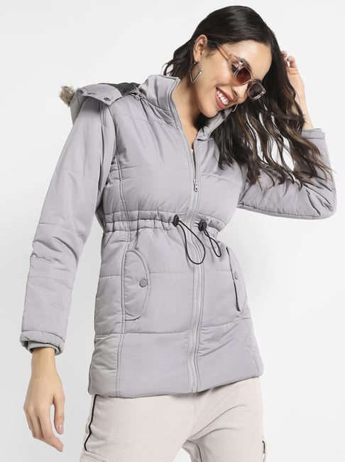 Campus Sutra Grey Quilted Pattern Jacket