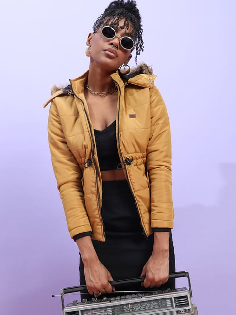 Campus Sutra Yellow Quilted Pattern Jacket