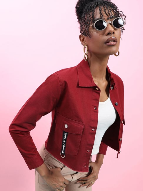 Campus Sutra Maroon Cotton Jacket-picture-31