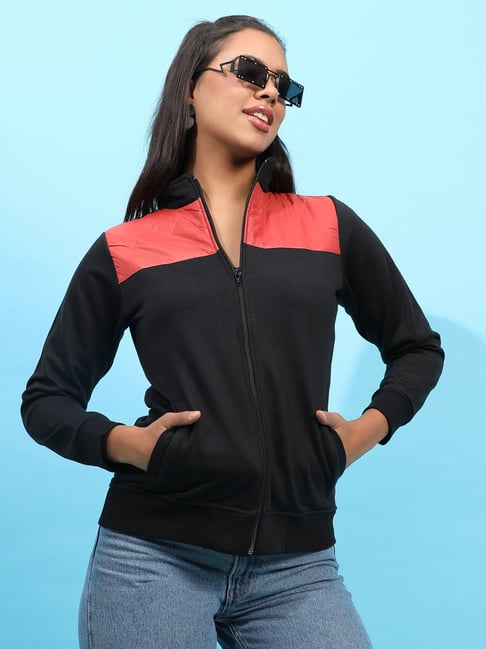 Campus Sutra Black Red Cotton Jacket