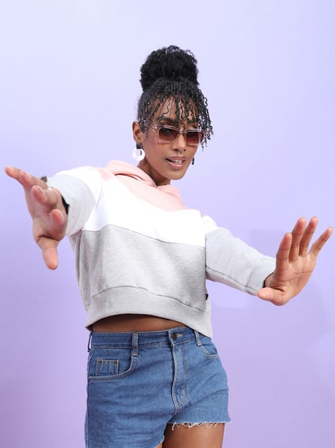 Campus Sutra Grey & Pink Cotton Color-Block Sweatshirt-picture-44