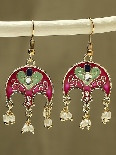 Ethnic Brass Gold Plated Grey Lotus Design Meenakari Earrings For Women :  Amazon.in: Fashion