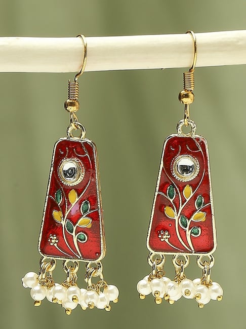 Oomph Red Maroon Meenakari Small Ethnic with Kundan Drop Earrings-picture-46