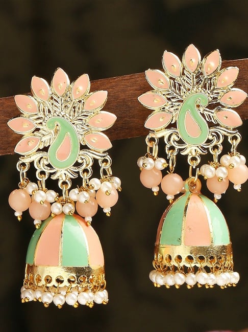 Attractive Peacock Design Gold Finish Earrings With Multi Color Stone  Jhumki Collections ER1743