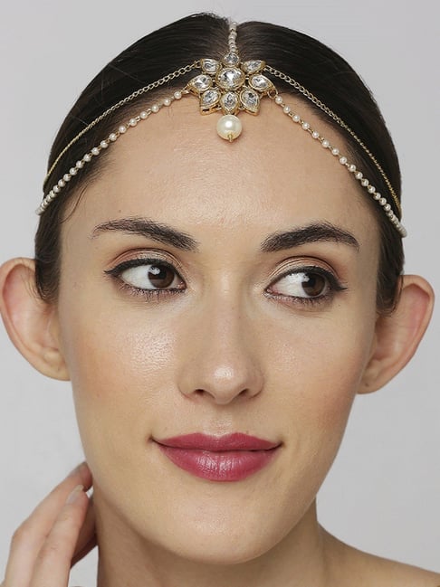 Oomph Gold Tone Kundan and Pearls Floral Traditional Matha Patti-picture-37