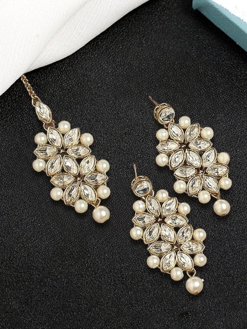 Oomph Gold Tone Kundan & Pearls Ethnic Earring & MaangTikka Set-picture-33
